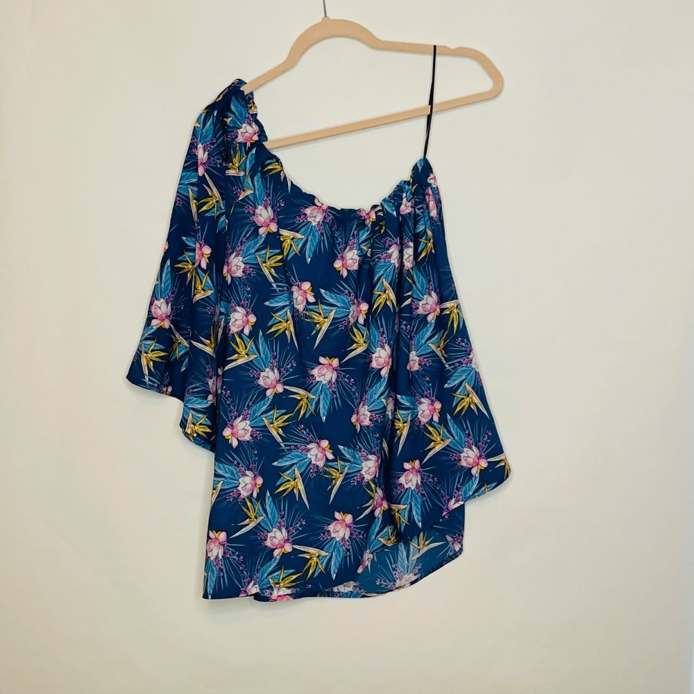 RO & DE Blue Pink Floral One Shoulder Blouse Large - Picture 5 of 9